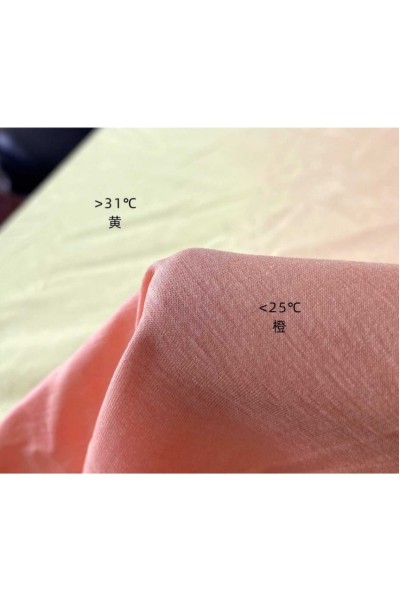 DG-XL  感溫變色布  溫變斜紋布   服裝溫變布料   橙變黃  藍變綠   黑變紅  黑變透明  密度：190T   橙色變黃色（31°C）  克重：200 細節-4